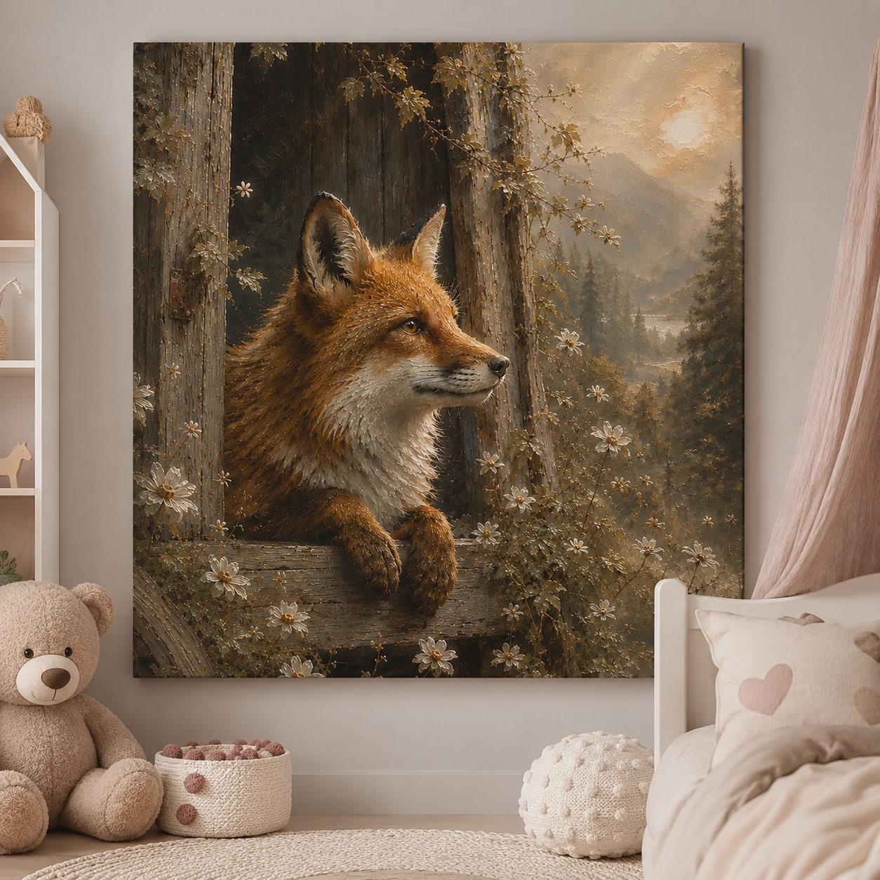 Fox in Bloom | Oil Painting Style Canvas