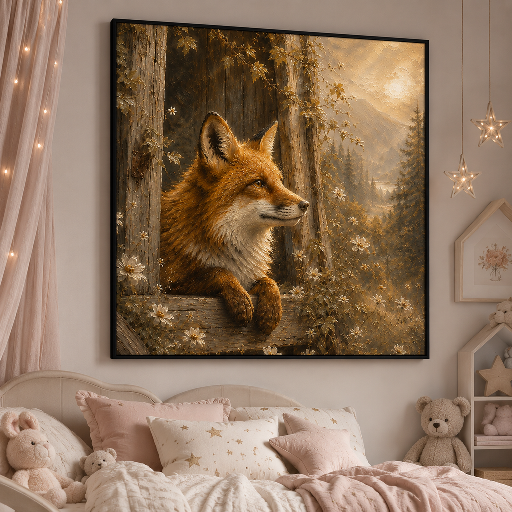 Fox in Bloom | Oil Painting Style Floating Frame