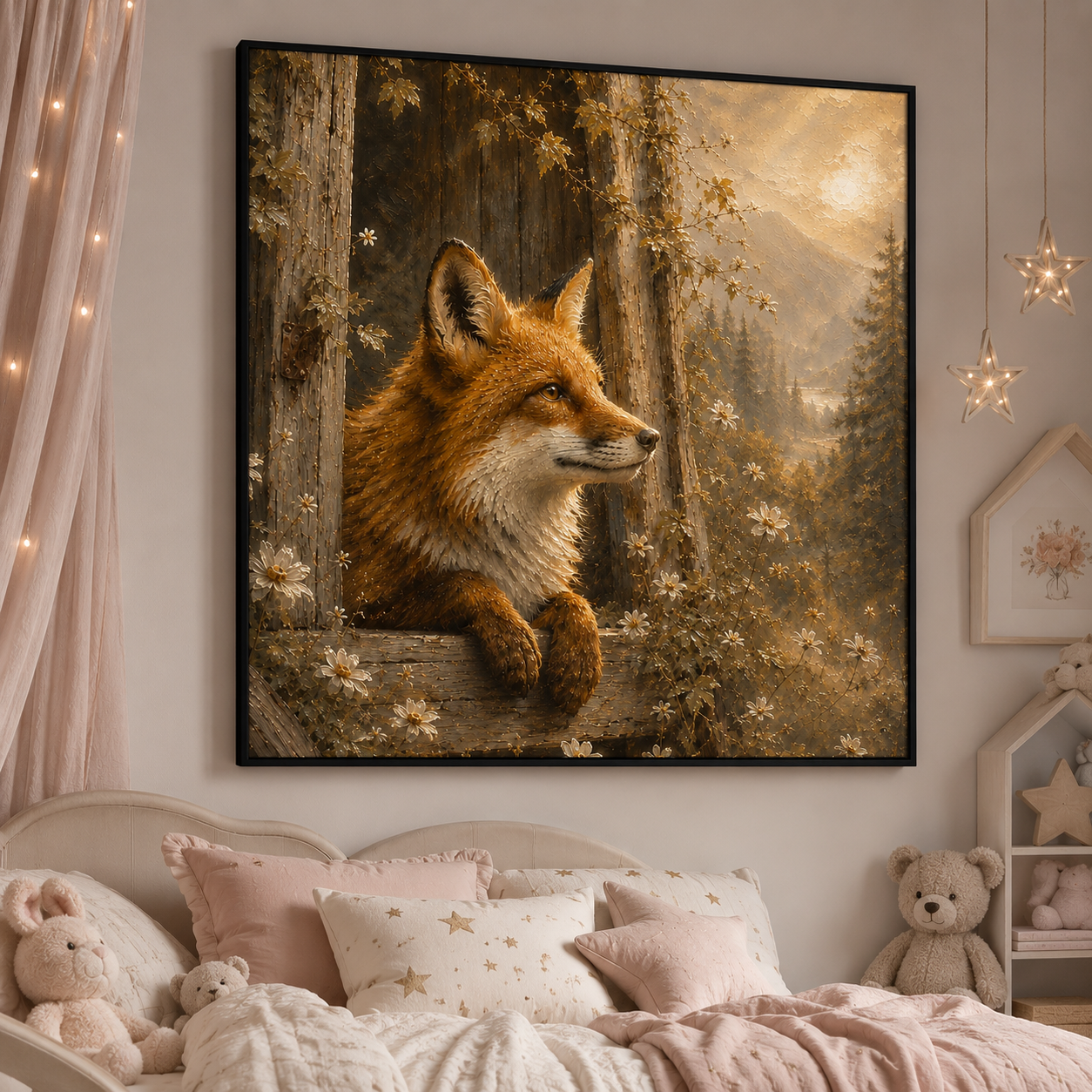 Fox in Bloom | Oil Painting Style Floating Frame