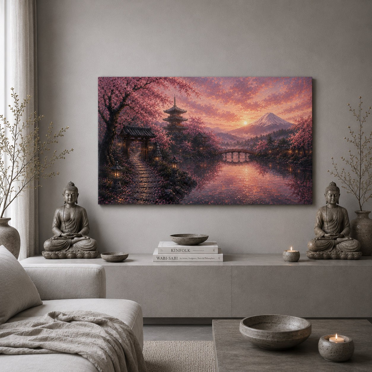 Japanese Cherry Blossom Village | Oil Painting Style Canvas