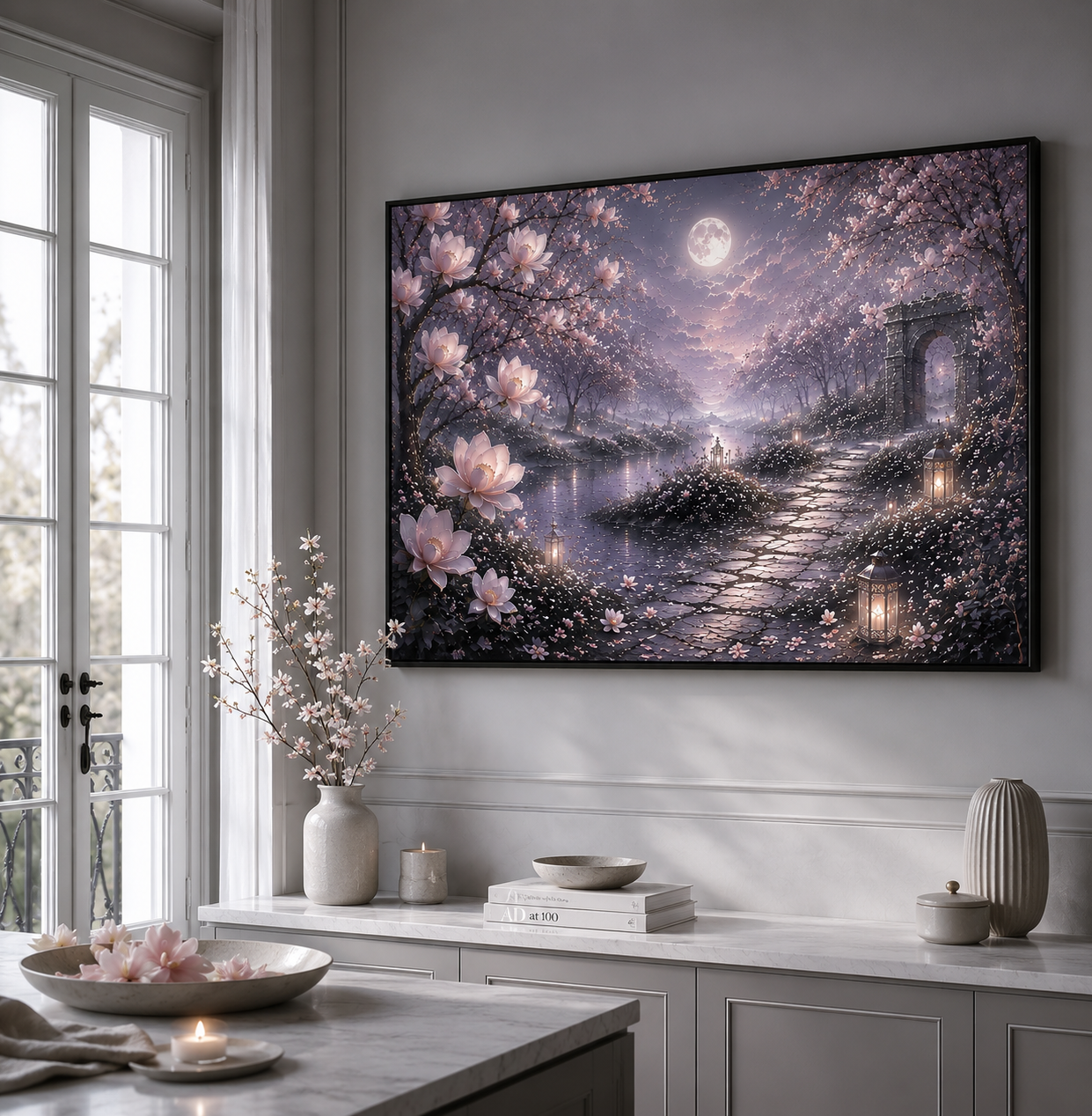 Magnolia Garden | Oil Painting Style Floating Frame Canvas