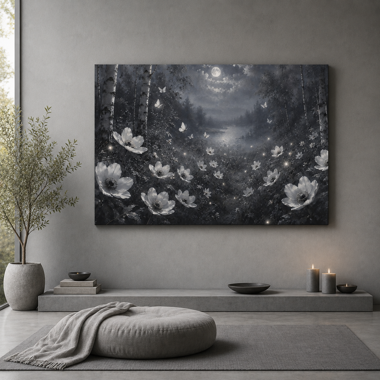 Moonlit Wildflowers   | Oil Painting Style Canvas