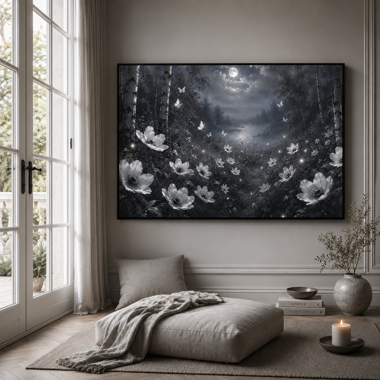 Moonlit Wildflowers| Oil Painting Style Floating Frame