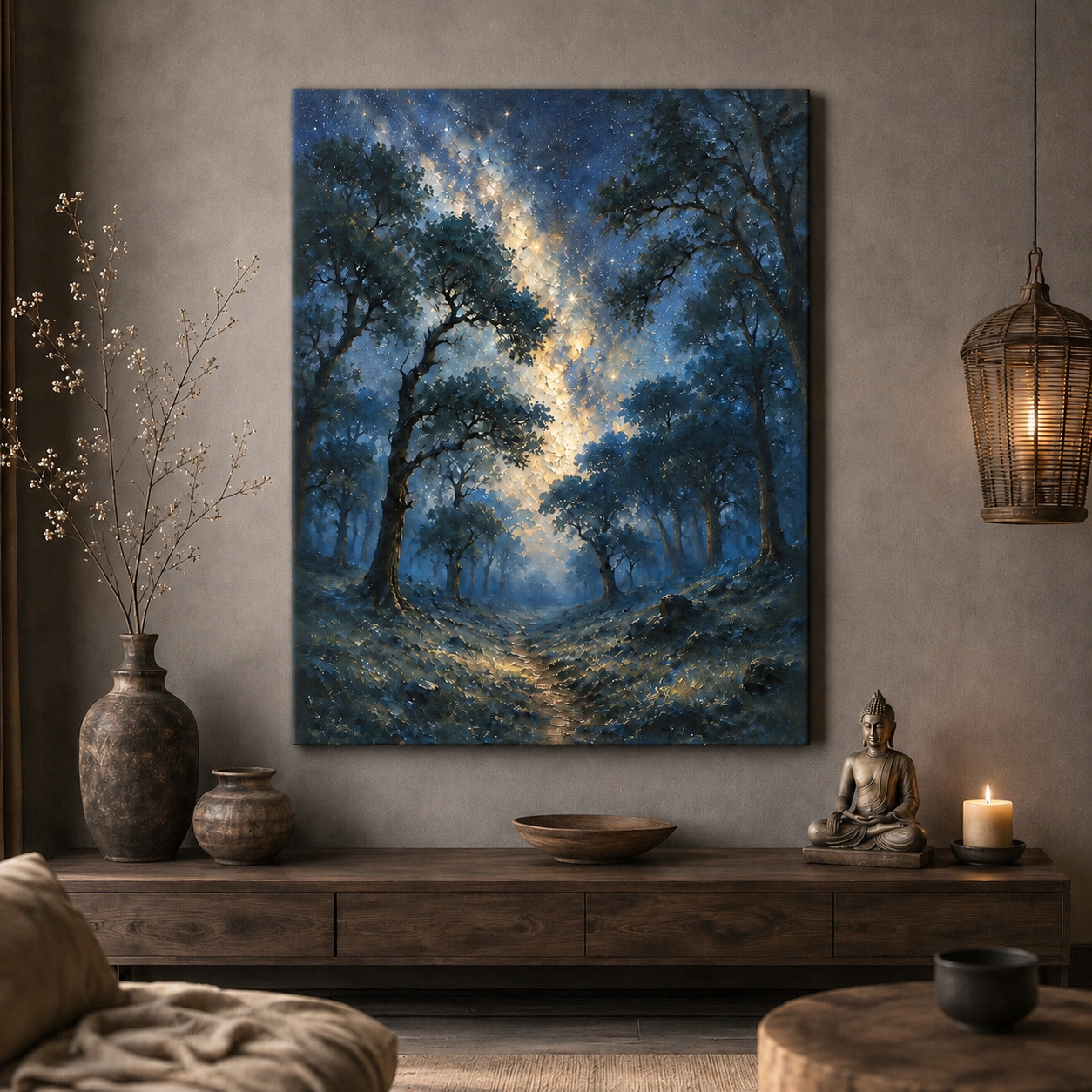 Starlit Forest Path | Oil Painting Style Canvas