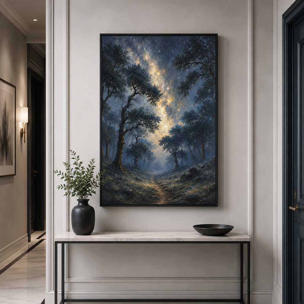 Starlit Forest Path  | Oil Painting Style Floating Frame