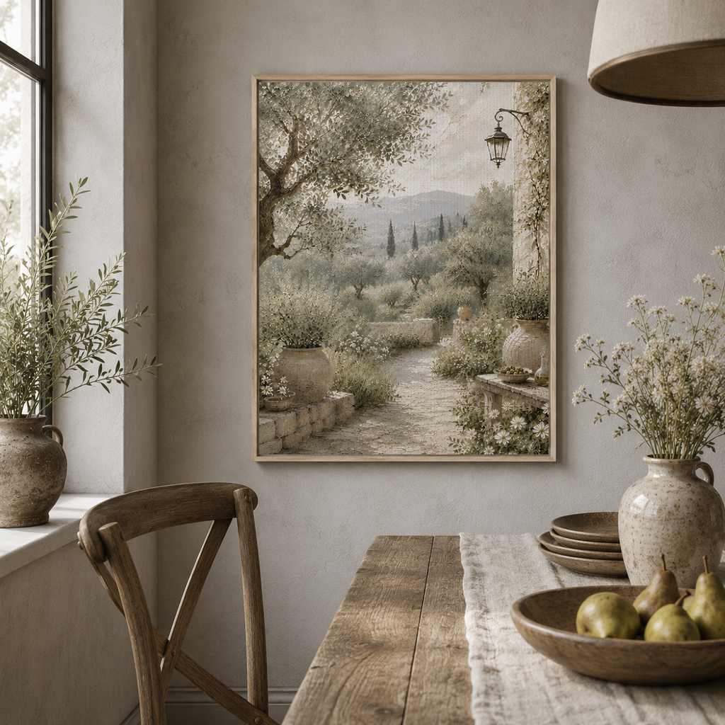 Tuscan Olive Garden  | Oil Painting Style Floating Frame
