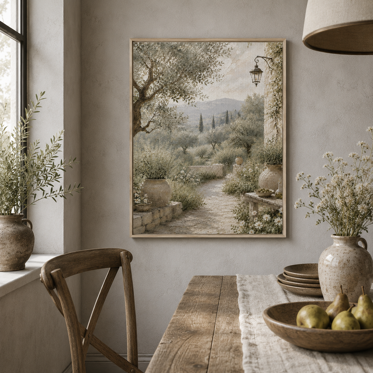 Tuscan Olive Garden  | Oil Painting Style Floating Frame