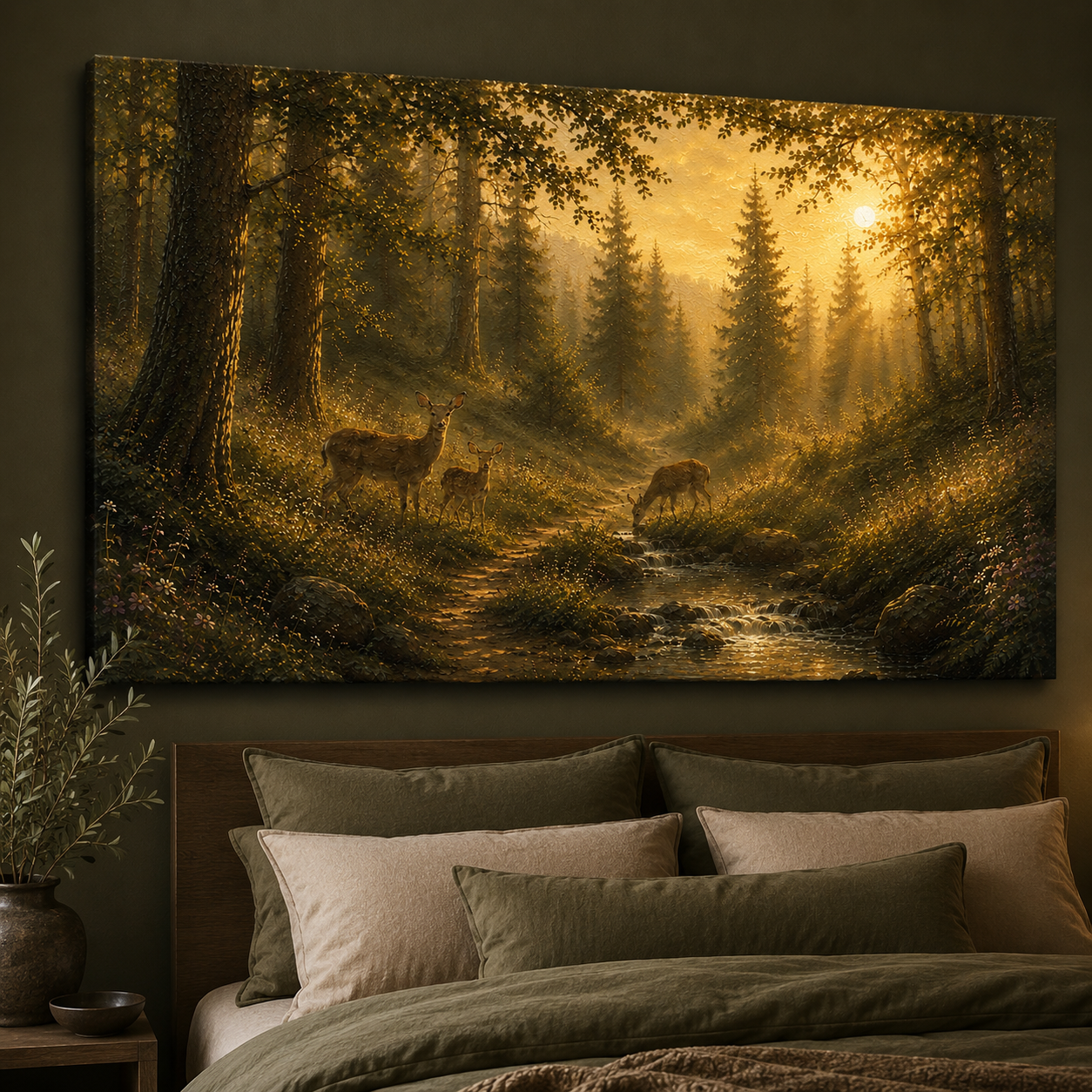 Woodland Deer Family   | Oil Painting Style Canvas