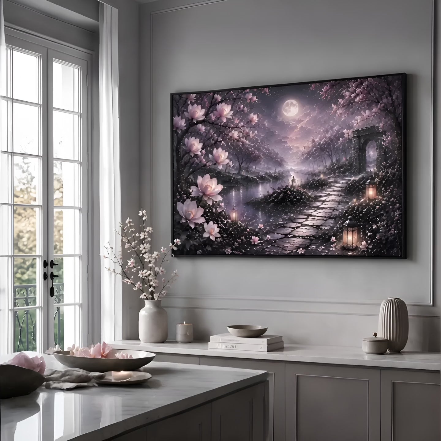 Magnolia Garden | Oil Painting Style Floating Frame Canvas