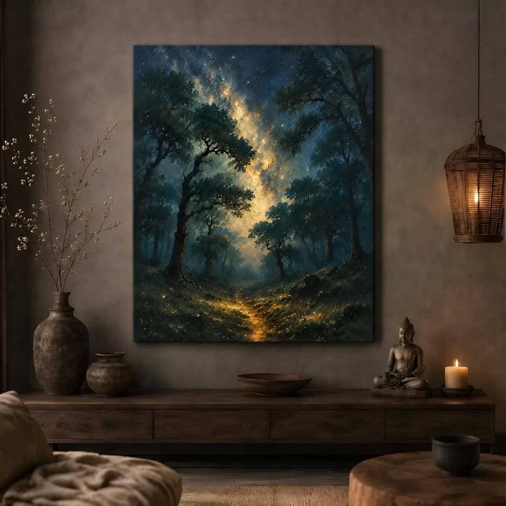 Starlit Forest Path | Oil Painting Style Canvas