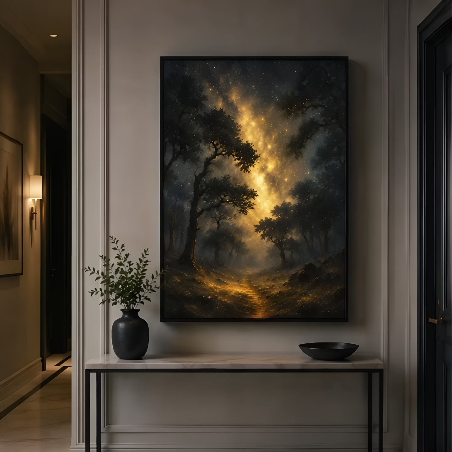 Starlit Forest Path  | Oil Painting Style Floating Frame