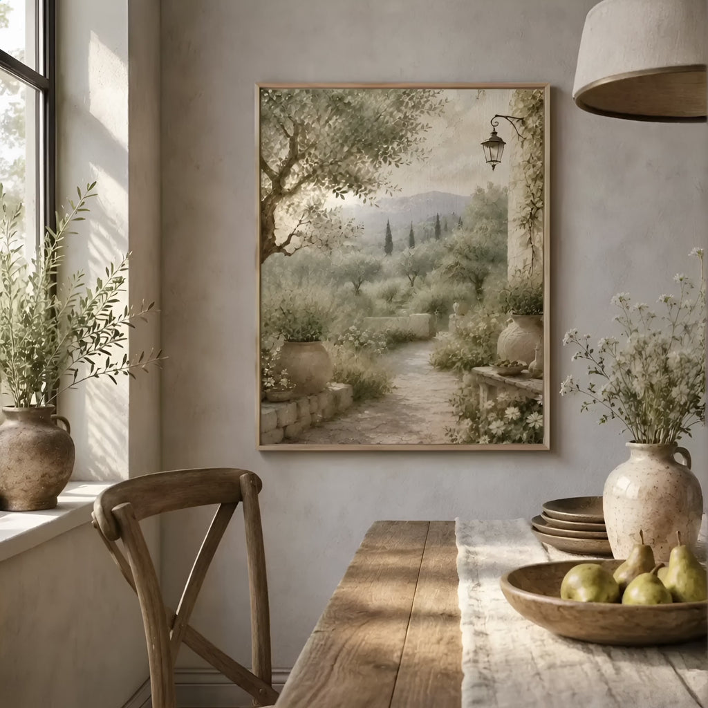 Tuscan Olive Garden  | Oil Painting Style Floating Frame