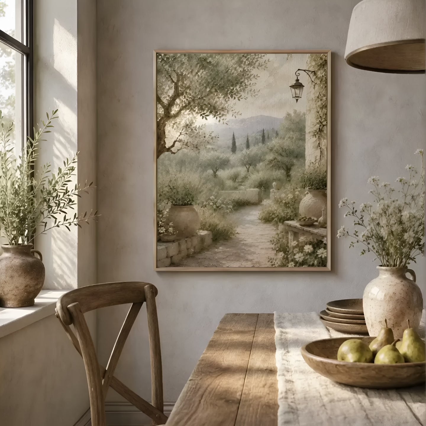 Tuscan Olive Garden  | Oil Painting Style Floating Frame
