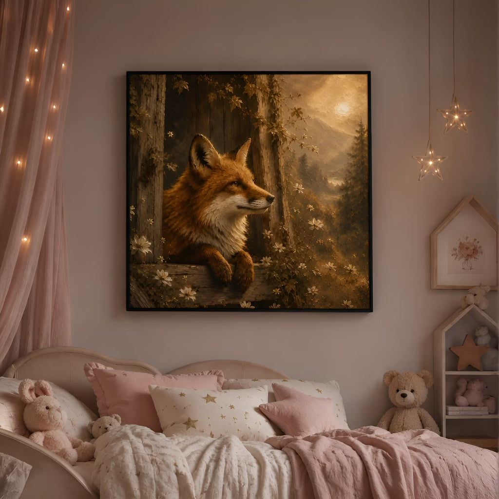 Fox in Bloom | Oil Painting Style Floating Frame