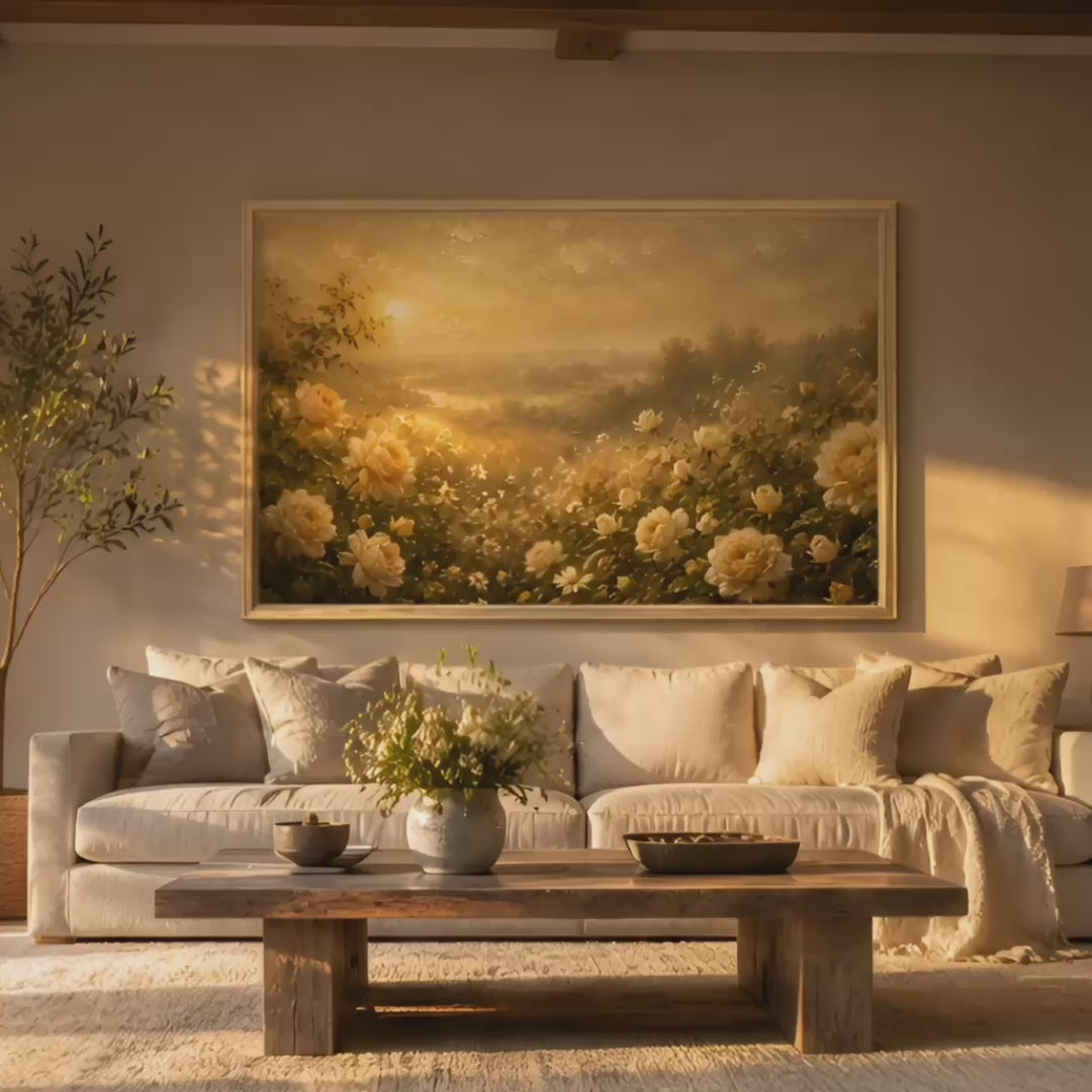 White Roses | Oil Painting Style Floating Frame Canvas