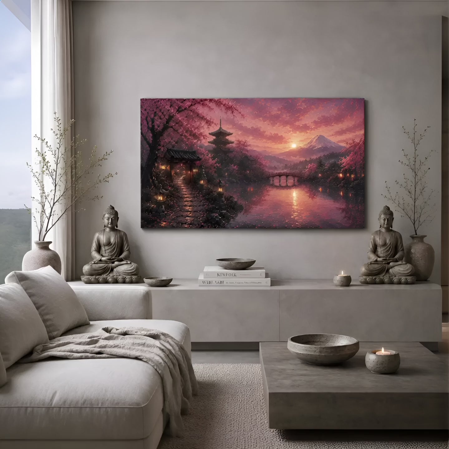 Japanese Cherry Blossom Village | Oil Painting Style Canvas