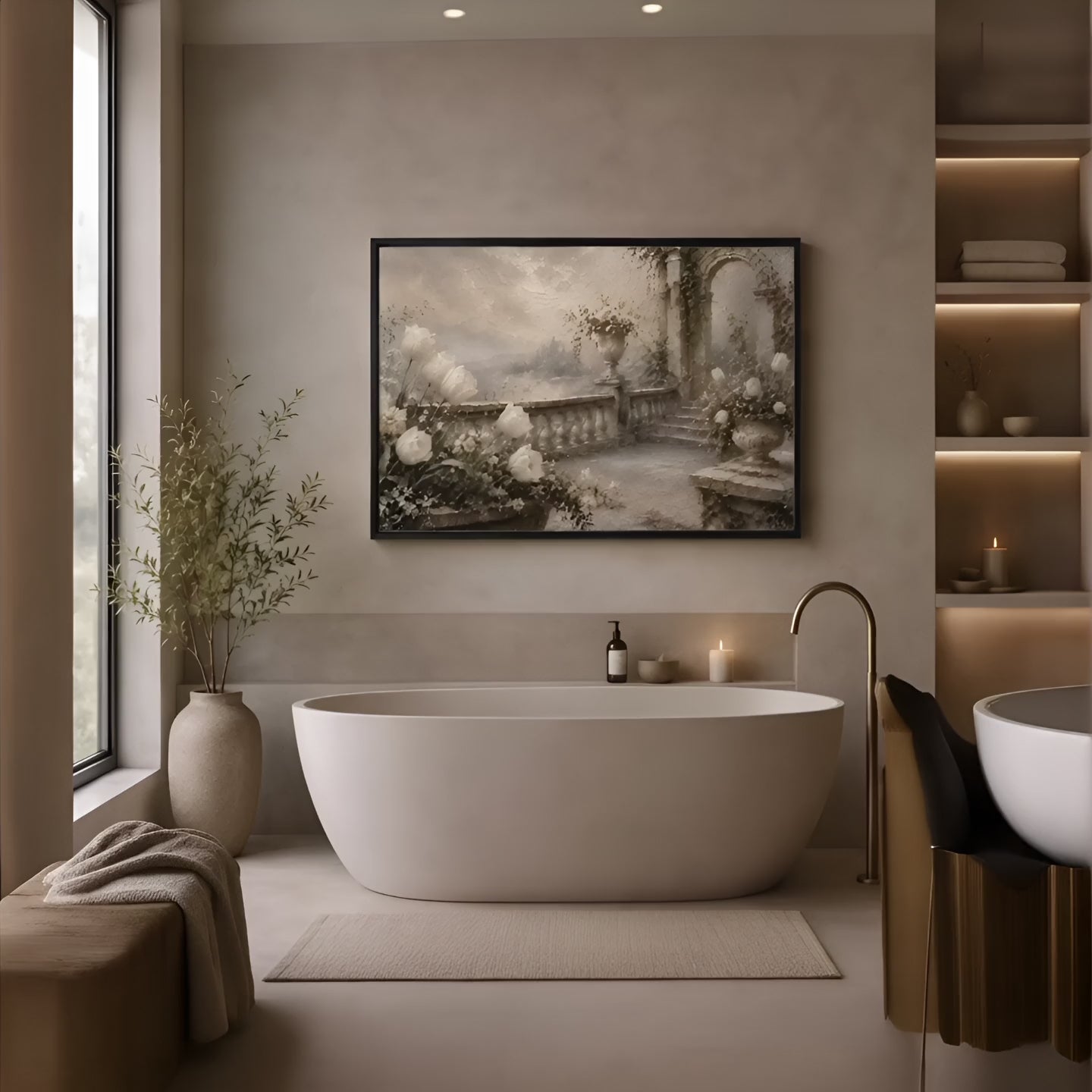 White Tulip Wall Art | Oil Painting Style Floating Frame Canvas