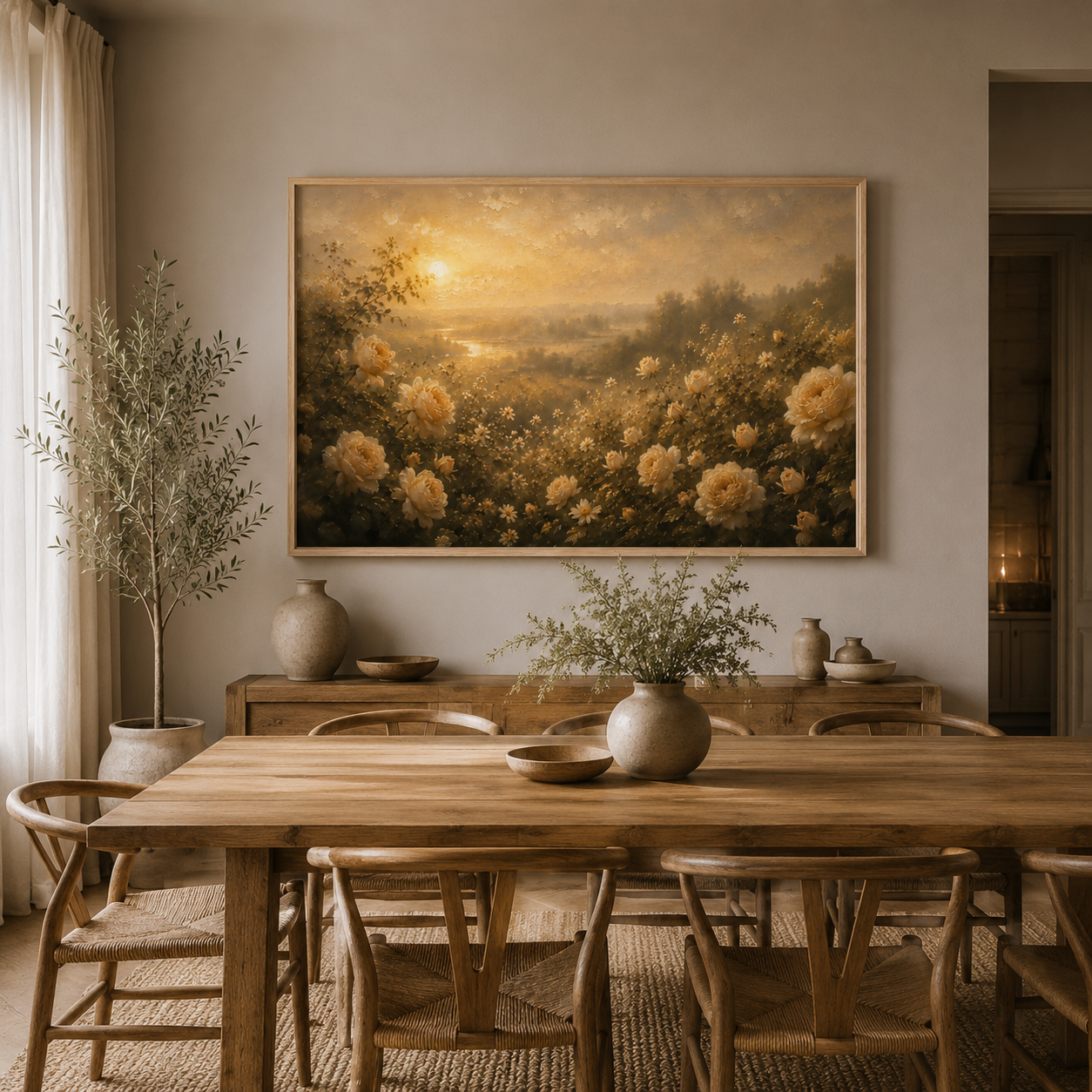 White Roses | Oil Painting Style Floating Frame Canvas