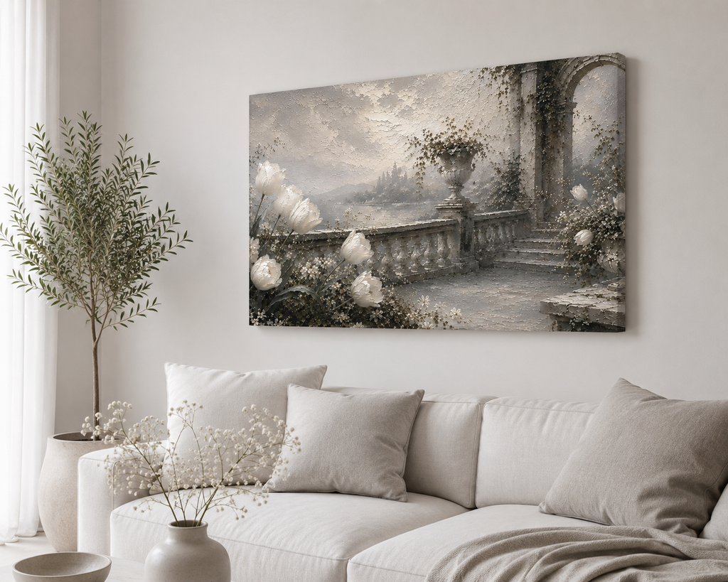 White Tulip Wall Art | Oil Painting Style Canvas