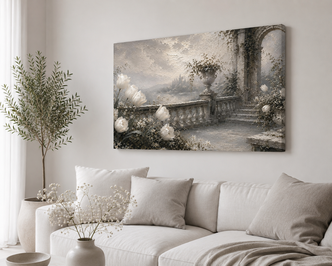 White Tulip Wall Art | Oil Painting Style Canvas